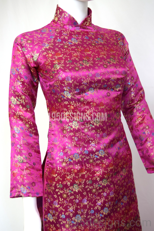ÁO DÀI  GẤM Hồng Hoa Cúc  | Hot Pink Brocade AO DAI Set
