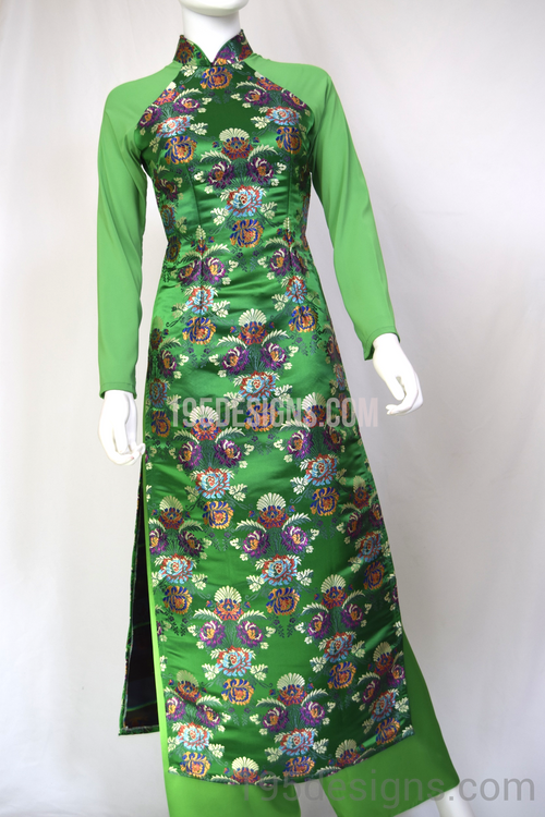 ÁO DÀI Gấm Xanh Thượng Hạng | Green Brocade Peony AO DAI Set