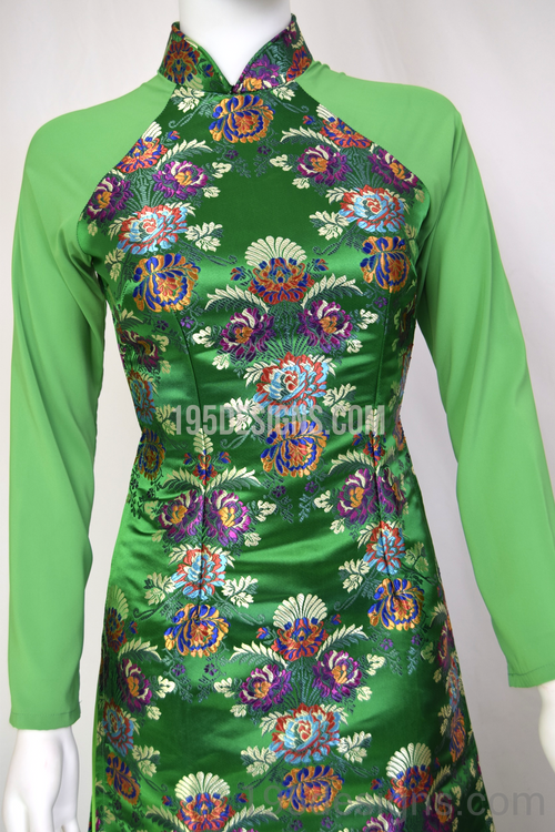 ÁO DÀI Gấm Xanh Thượng Hạng | Green Brocade Peony AO DAI Set