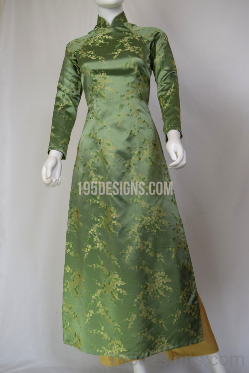ÁO DÀI Gấm Xanh Hoa Mai | Green Brocade AO DAI Set
