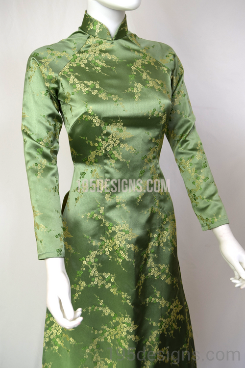ÁO DÀI Gấm Xanh Hoa Mai | Green Brocade AO DAI Set