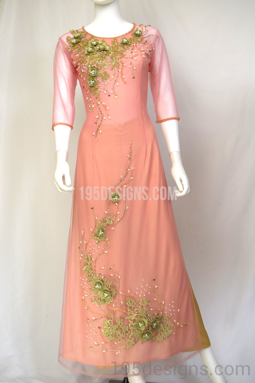 ÁO DÀI Von Kết Đá Pha Lê| Pink Ao DAI Crystal