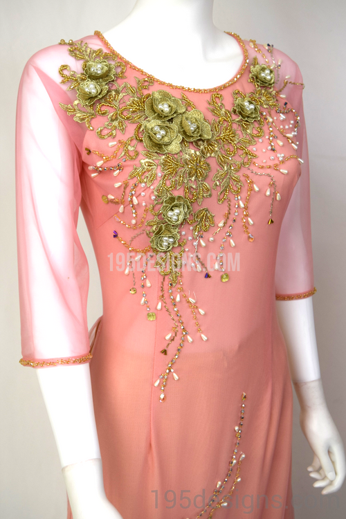 ÁO DÀI Von Kết Đá Pha Lê| Pink Ao DAI Crystal