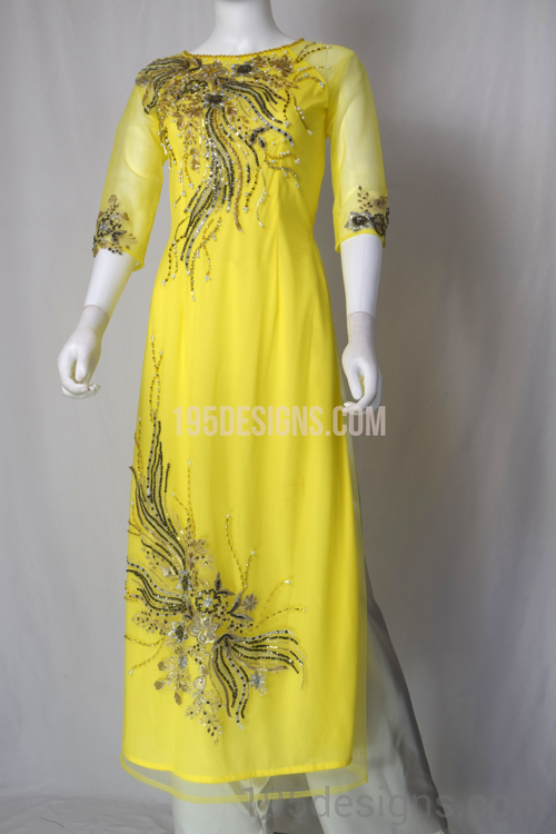 ÁO DÀI Vàng Kết Hoa Tay Von | Yellow Ao DAI Flower