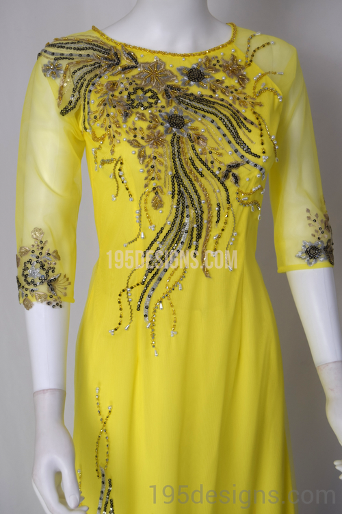 ÁO DÀI Vàng Kết Hoa Tay Von | Yellow Ao DAI Flower