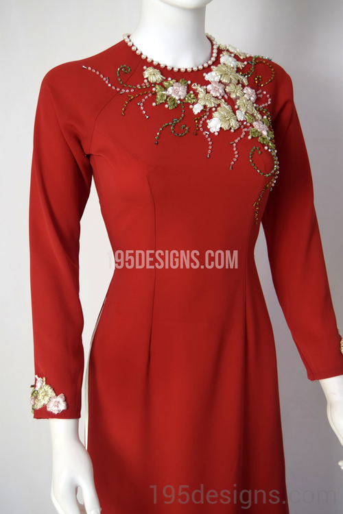 ÁO DÀI Đỏ Kết Hoa  | Red Ao DAI Flower