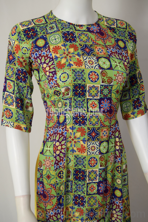 Ao Dai Cô Ba Sài Gòn Gạch Bông Vàng Green