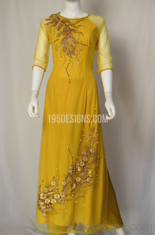 ÁO DÀI Vàng Kết Hoa Tay Von | Yellow Ao DAI Flower