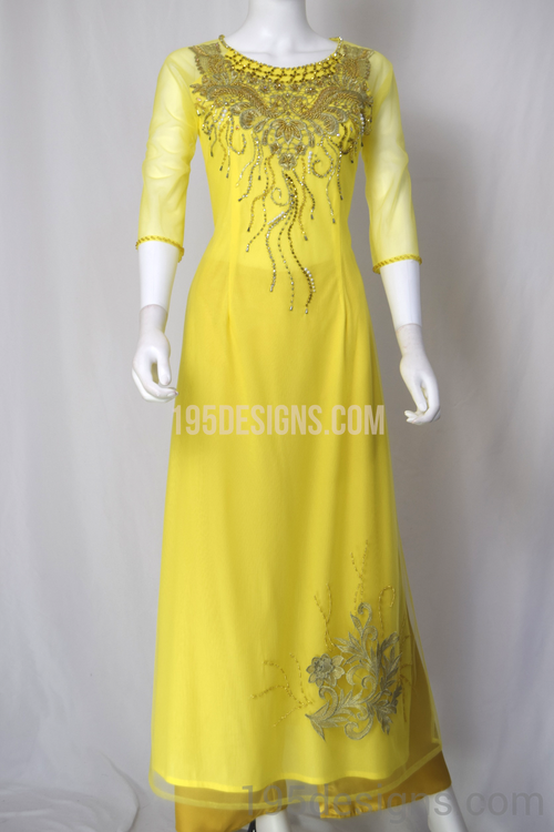 ÁO DÀI Vàng Kết Hoa Tay Von | Yellow Ao DAI Flower