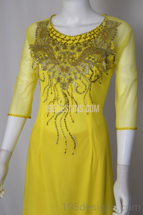 ÁO DÀI Vàng Kết Hoa Tay Von | Yellow Ao DAI Flower