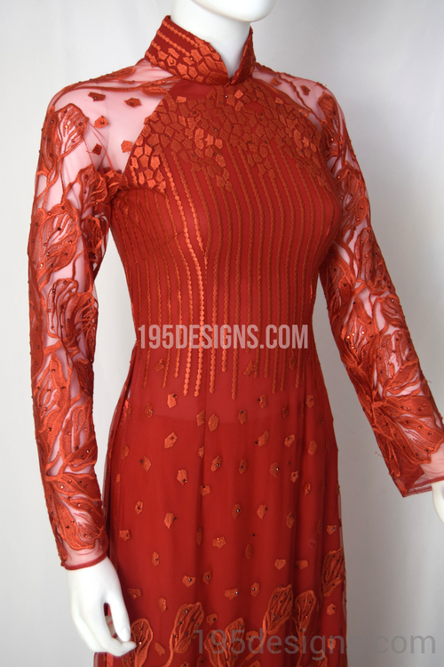 Ao Dai Ren Đỏ | Red Lace Ao Dai Wedding Size 4