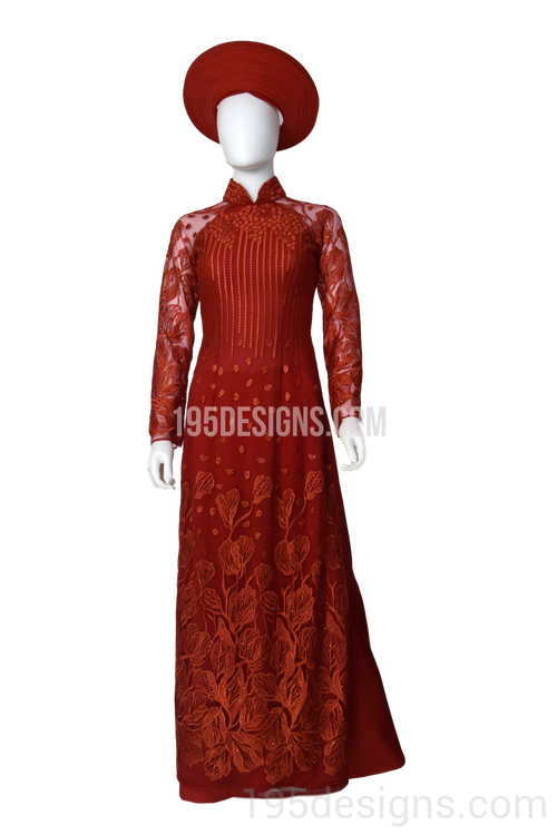 Ao Dai Ren Đỏ | Red Lace Ao Dai Wedding Size 4