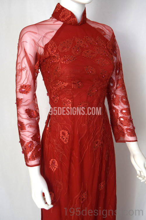 Ao Dai Ren Đỏ | Red Lace Ao Dai Wedding Size 4