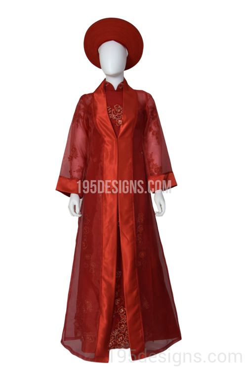 Ao Dai Ren Đỏ | Red Lace Ao Dai Wedding Size 4