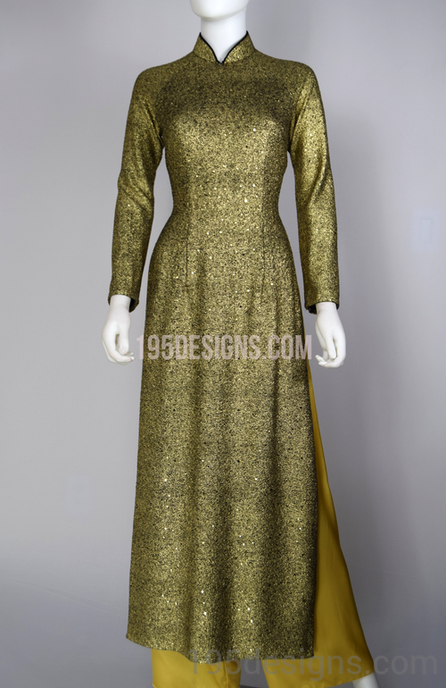 Gold Ao Dai Kim Sa Vải Co Giản SIZE 8
