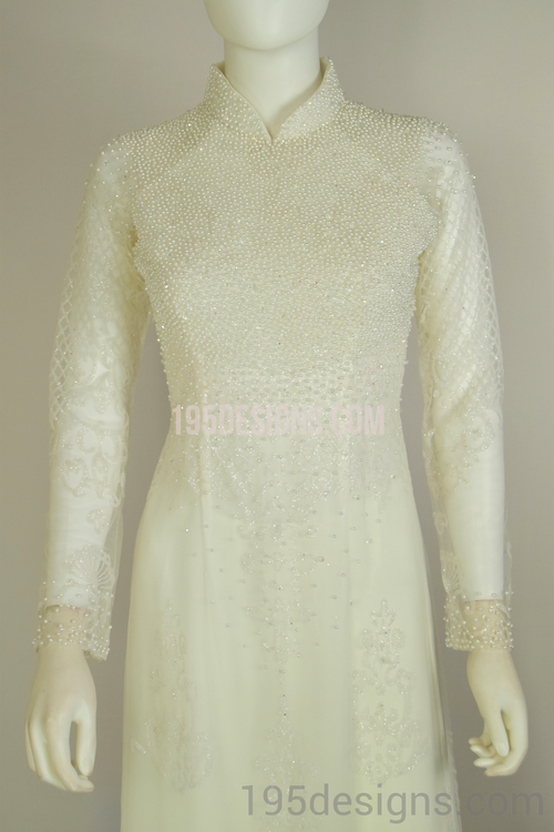 White Ao Dai Pearl Wedding- Ao Dai Kết Hột Trai Cô Dâu