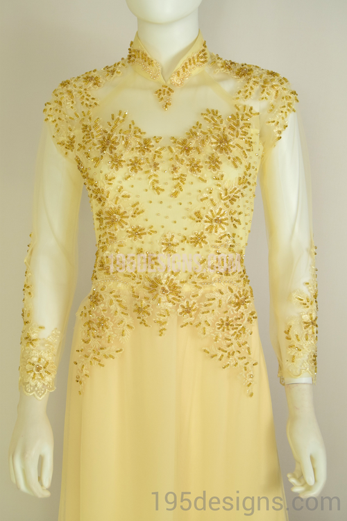 ÁO DÀI Cưới Kem Vàng cao cấp Kết Đá Pha Lê| Gold color AO DAI Crystal Wedding