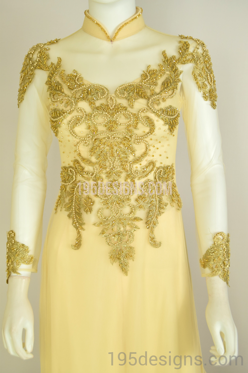 ÁO DÀI Cưới Kem Vàng cao cấp Kết Đá Pha Lê| Gold color AO DAI Crystal Wedding
