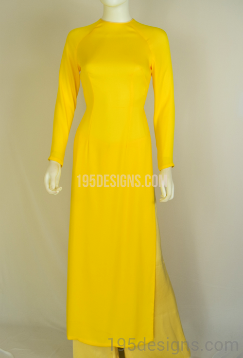 Ao Dai Vàng Lụa Thái Tuấn Cổ Kiền - Yellow Ao Dai Thai Tuan Silk Set