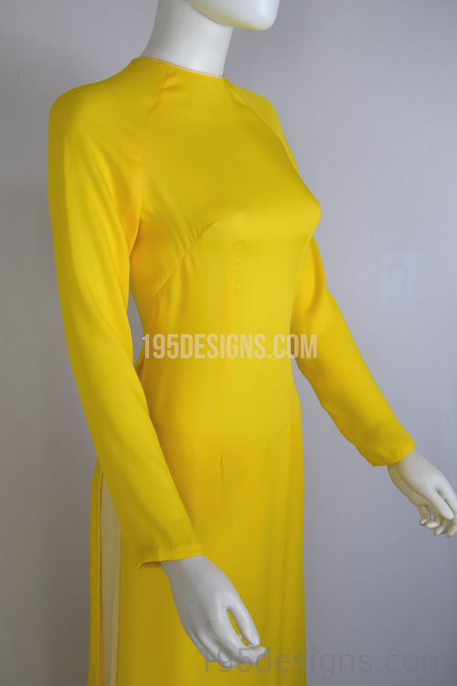 Ao Dai Vàng Lụa Thái Tuấn Cổ Kiền - Yellow Ao Dai Thai Tuan Silk Set