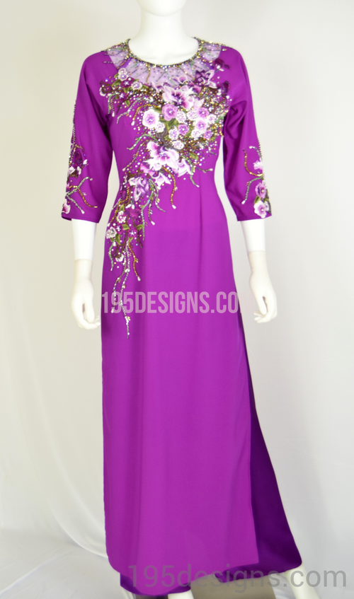 Purple Ao Dai Flowers Crystal - Ao Dai Tím Kết Đá Pha Lê