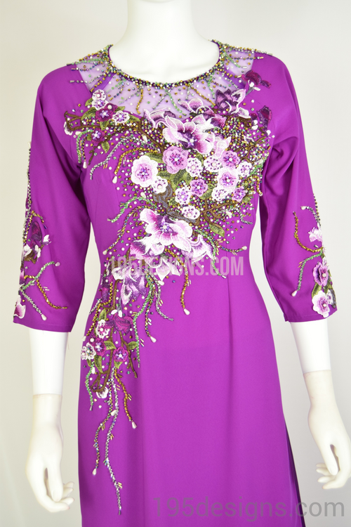 Purple Ao Dai Flowers Crystal - Ao Dai Tím Kết Đá Pha Lê
