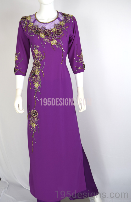 Purple Ao Dai Flowers Crystal - Ao Dai Tím Kết Đá Pha Lê
