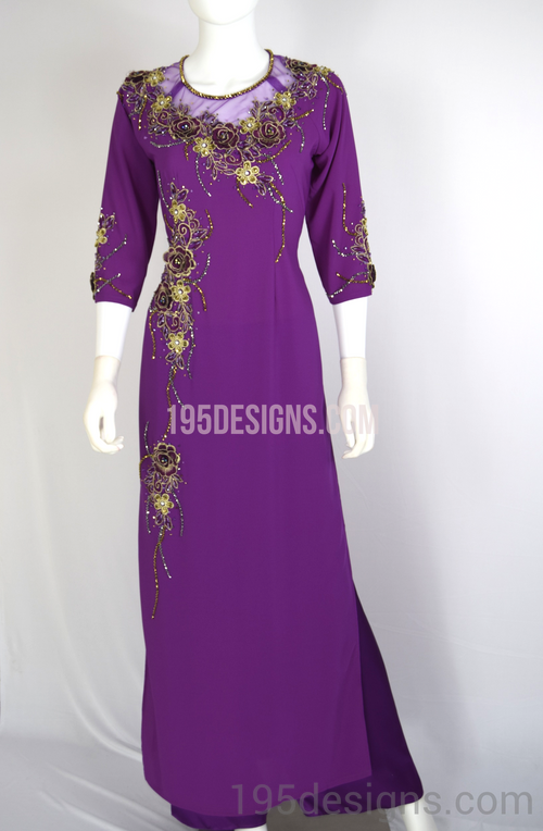 Purple Ao Dai Flowers Crystal - Ao Dai Tím Kết Đá Pha Lê
