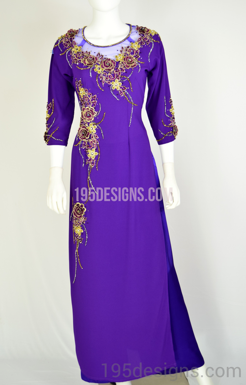 Purple Ao Dai Flowers Crystal - Ao Dai Tím Kết Đá Pha Lê