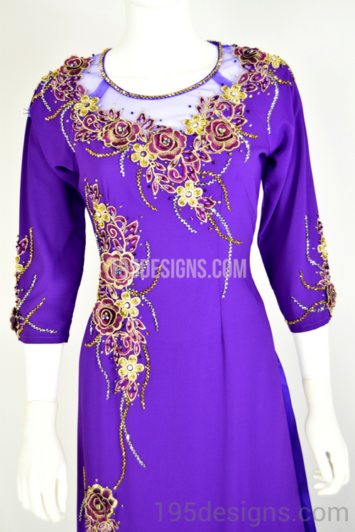 Purple Ao Dai Flowers Crystal - Ao Dai Tím Kết Đá Pha Lê