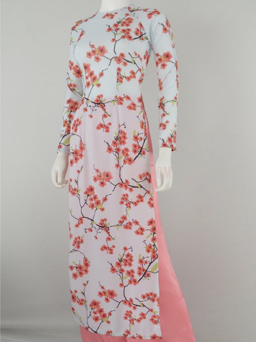Áo Dài vàng lụa giản hoa Đào | Vietnamese Ao Dai