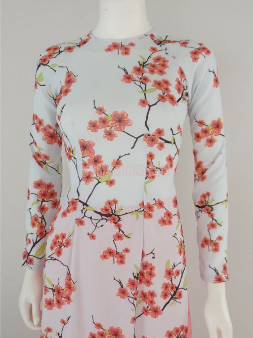 Áo Dài vàng lụa giản hoa Đào | Vietnamese Ao Dai