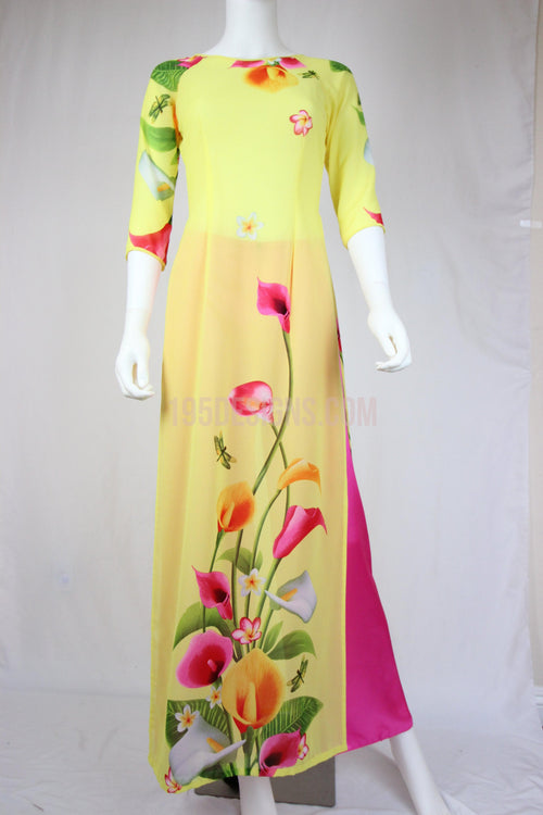 Yellow Ao Dai Lily Flower New Year Set | Hoa Tet