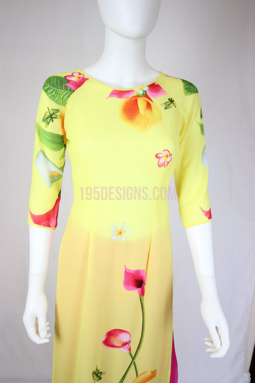 Yellow Ao Dai Lily Flower New Year Set | Hoa Tet