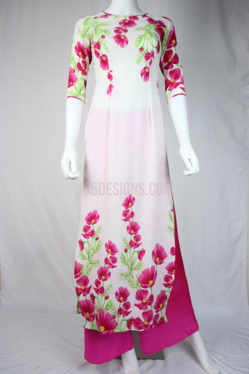 White Ao Dai Pony Flower New Year Set | Hoa Tet