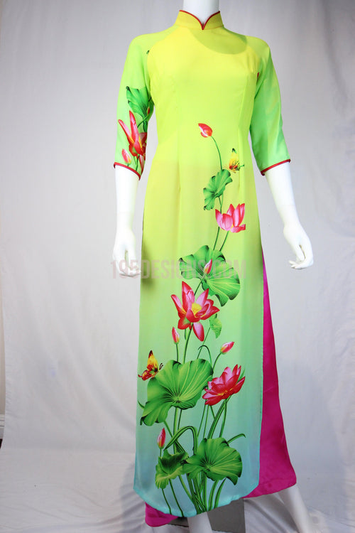 Light Green Ao Dai Lotus Flower New Year Set | Hoa Sen Tet