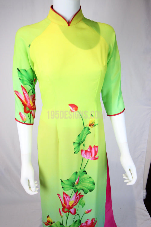 Light Green Ao Dai Lotus Flower New Year Set | Hoa Sen Tet