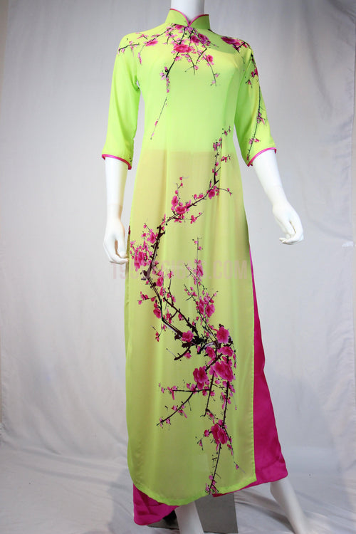Light Green Ao Dai Cherry Blossom Flower New Year Set | Hoa Đào Tet
