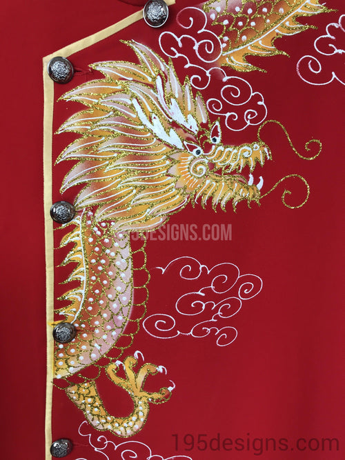 Red  Ao Dai Men - Nam Đỏ Rồng Vải Cao Cấp Co Giản
