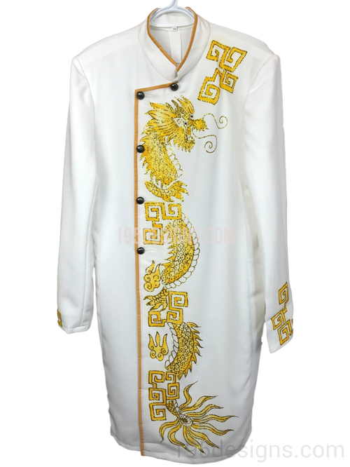 White Ao Dai Men - Trắng Nam Rồng Vải Cao Cấp Co Giản