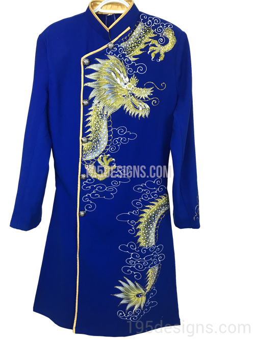 Blue Ao Dai Men - Xanh Nam Rồng Vải Cao Cấp Co Giản