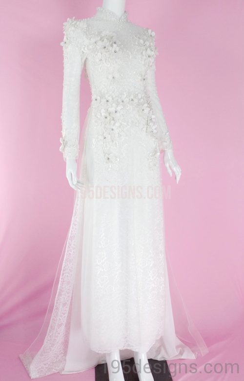ÁO DÀI Cưới Trắng Ren cao cấp Tay Von Kết Hoa Đá Pha Lê| White Lace AO DAI Crystal Wedding