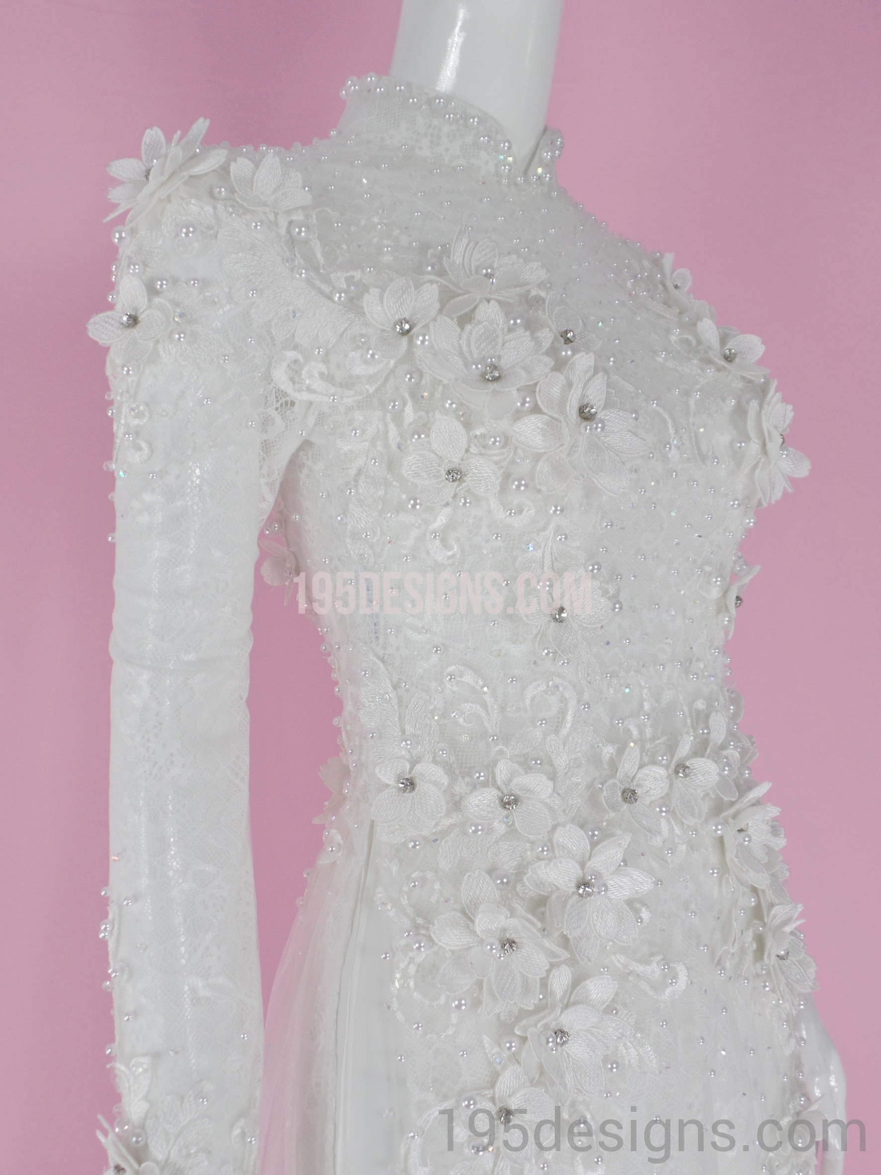 ÁO DÀI Cưới Trắng Ren cao cấp Tay Von Kết Hoa Đá Pha Lê| White Lace AO DAI Crystal Wedding