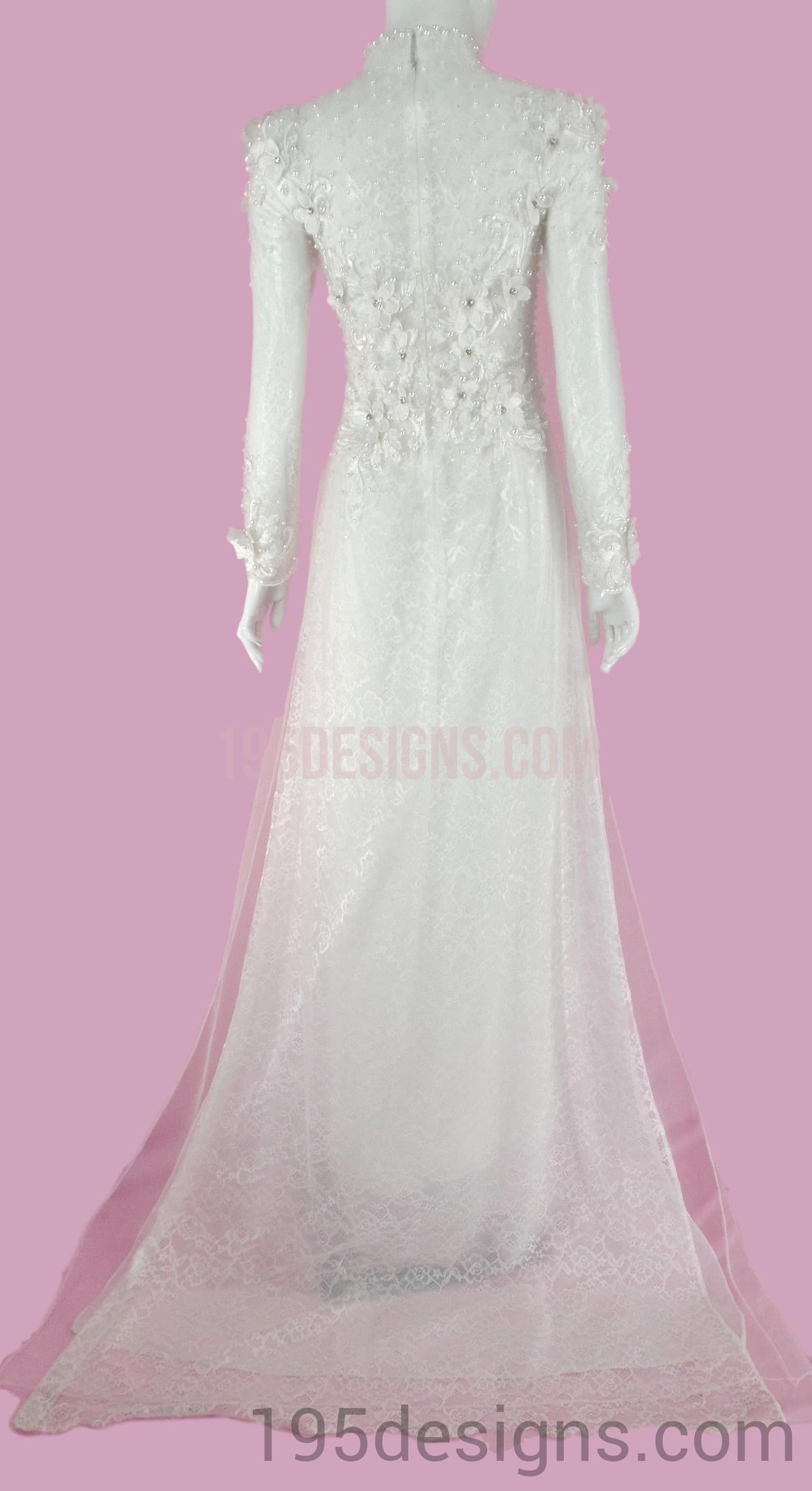 ÁO DÀI Cưới Trắng Ren cao cấp Tay Von Kết Hoa Đá Pha Lê| White Lace AO DAI Crystal Wedding