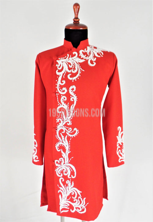 Red Ao Dai Men -  Áo Dài Đỏ Nam Kết Cườm Vải Co Giản Nhẹ