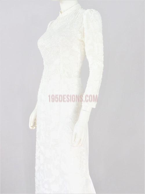 Áo Dài Trắng Ren Kết Đá | White Lace AO DAI