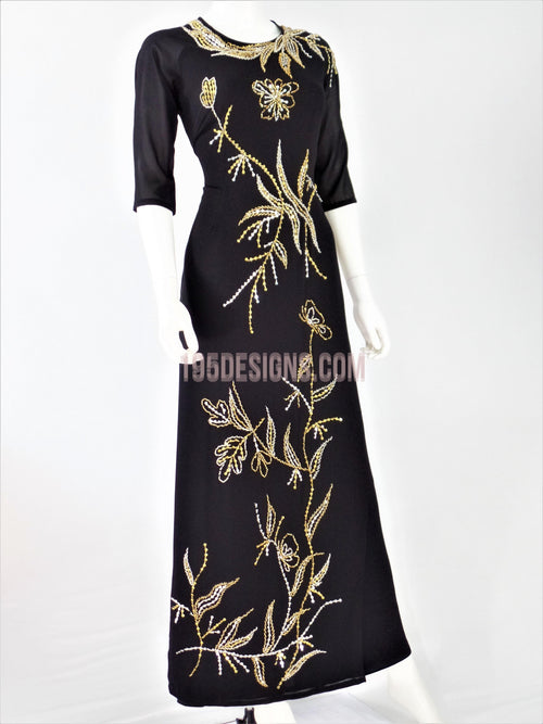 Black Vietnamese Ao Dai / Áo Dài Lụa Đen Kết Cườm
