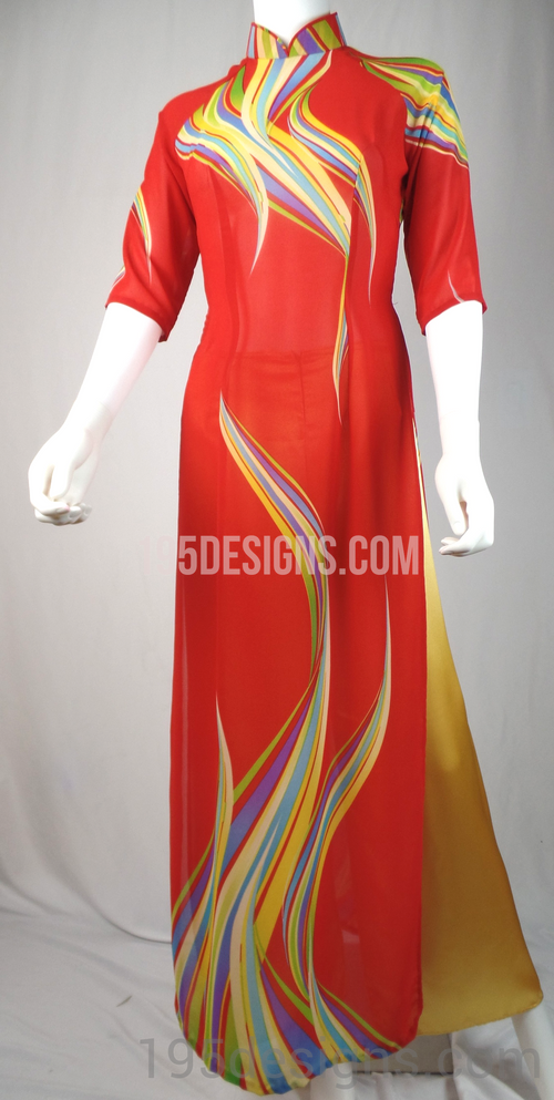 Red Ao Dai Color Pattern  New Year Set | Hoa Tet