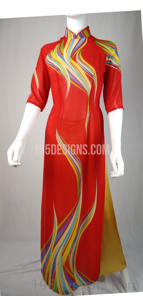 Red Ao Dai Color Pattern  New Year Set | Hoa Tet