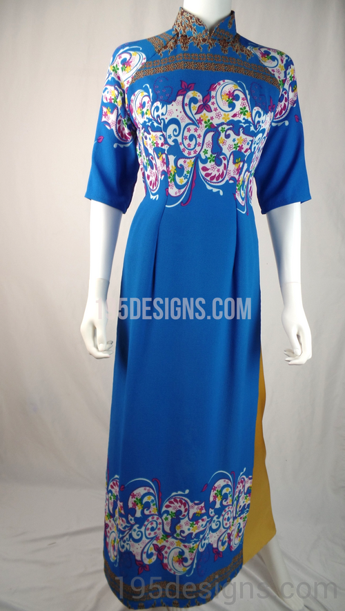Blue Ao Dai Spring Flower New Year Set | Hoa Tet